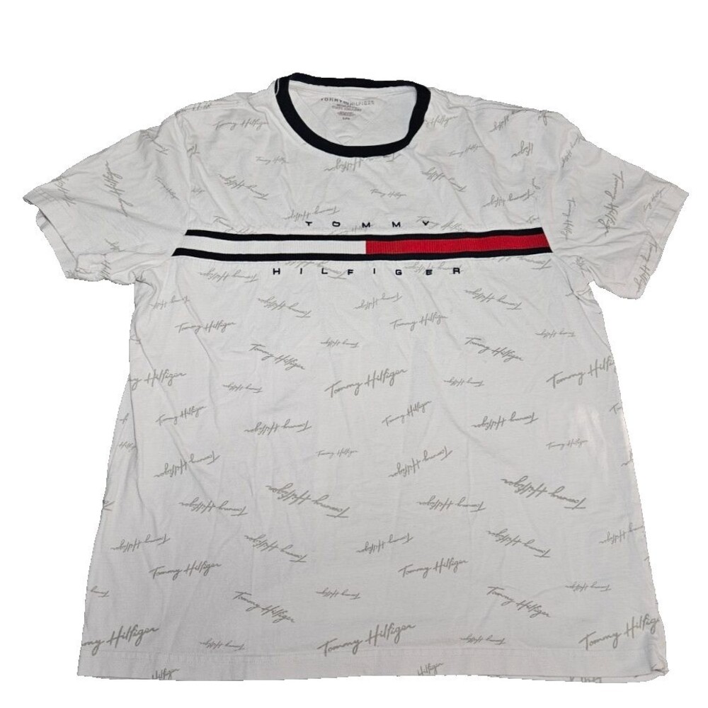 Tommy Hilfiger Men's Large Signature Flag Stripe All-Over Logo T-Shirt